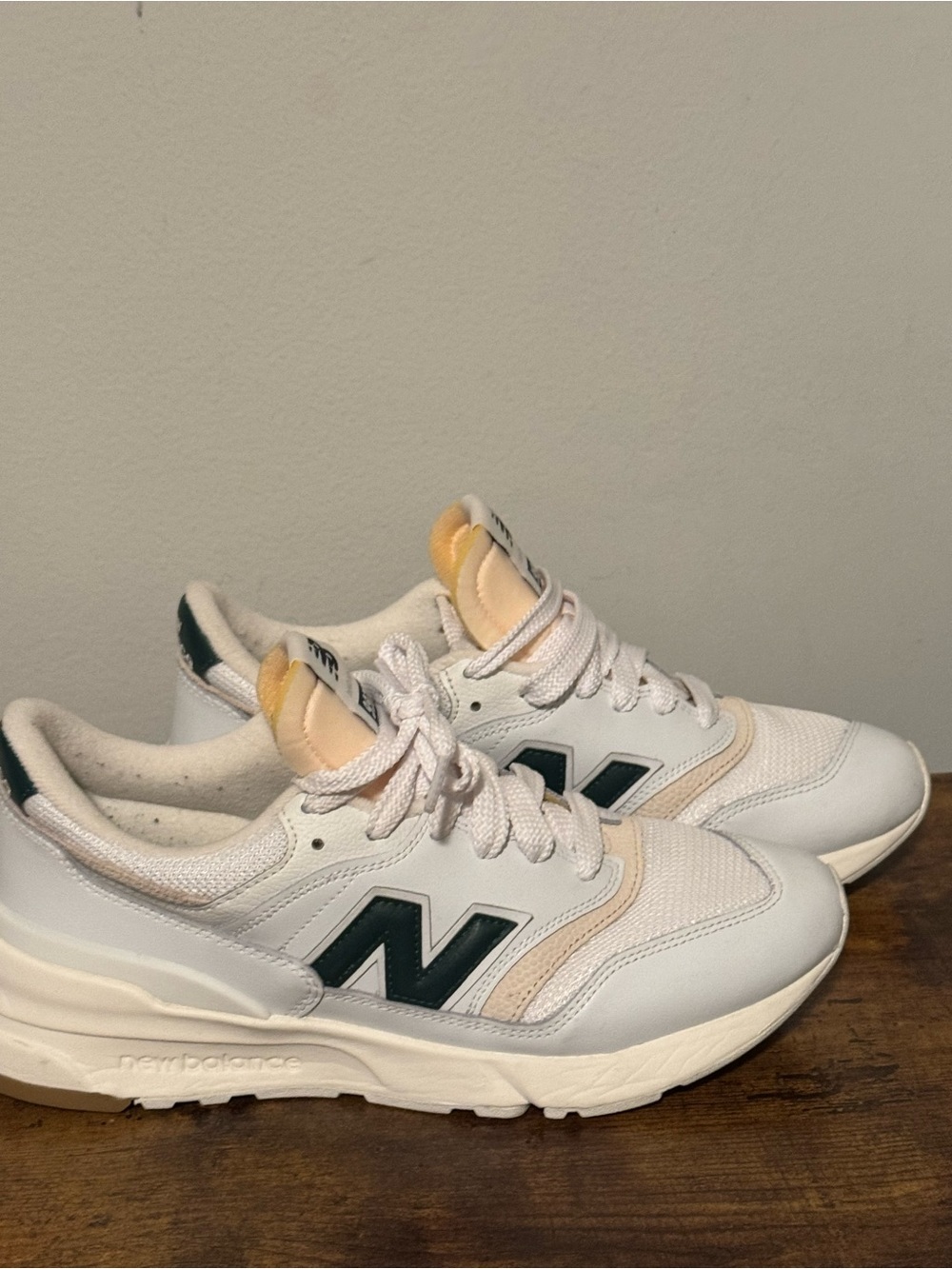 New Balance 997R White Sneakers with Black Logo and Pale Yellow Tongue Size 9.5